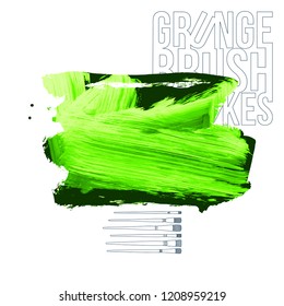 Green brush stroke and texture. Grunge vector abstract hand - painted element. Underline and border design.
