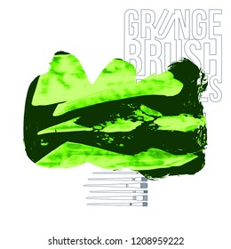 Green brush stroke and texture. Grunge vector abstract hand - painted element. Underline and border design.