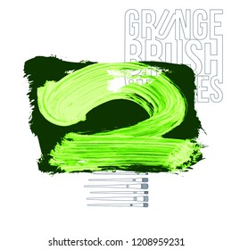 Green brush stroke and texture. Grunge vector abstract hand - painted element. Underline and border design.