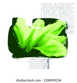 Green brush stroke and texture. Grunge vector abstract hand - painted element. Underline and border design.