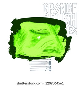 Green brush stroke and texture. Grunge vector abstract hand - painted element. Underline and border design.