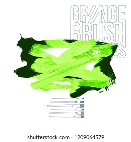 Green brush stroke and texture. Grunge vector abstract hand - painted element. Underline and border design.