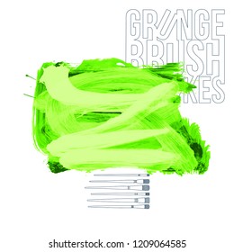 Green brush stroke and texture. Grunge vector abstract hand - painted element. Underline and border design.