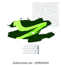 Green brush stroke and texture. Grunge vector abstract hand - painted element. Underline and border design.