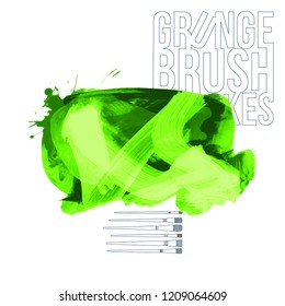 Green brush stroke and texture. Grunge vector abstract hand - painted element. Underline and border design.
