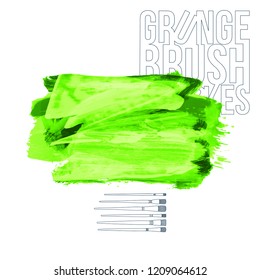 Green brush stroke and texture. Grunge vector abstract hand - painted element. Underline and border design.
