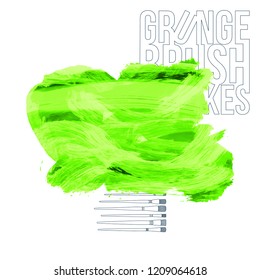 Green brush stroke and texture. Grunge vector abstract hand - painted element. Underline and border design.