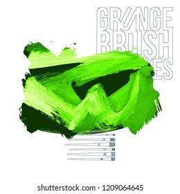 Green brush stroke and texture. Grunge vector abstract hand - painted element. Underline and border design.