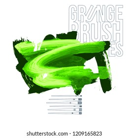 Green brush stroke and texture. Grunge vector abstract hand - painted element. Underline and border design.