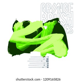 Green brush stroke and texture. Grunge vector abstract hand - painted element. Underline and border design.