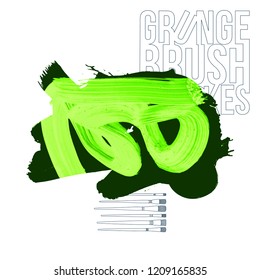 Green brush stroke and texture. Grunge vector abstract hand - painted element. Underline and border design.