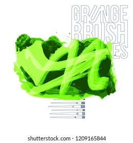 Green brush stroke and texture. Grunge vector abstract hand - painted element. Underline and border design.