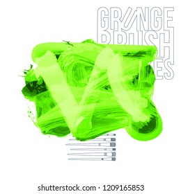 Green brush stroke and texture. Grunge vector abstract hand - painted element. Underline and border design.
