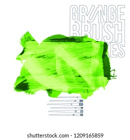 Green brush stroke and texture. Grunge vector abstract hand - painted element. Underline and border design.