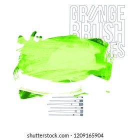 Green brush stroke and texture. Grunge vector abstract hand - painted element. Underline and border design.