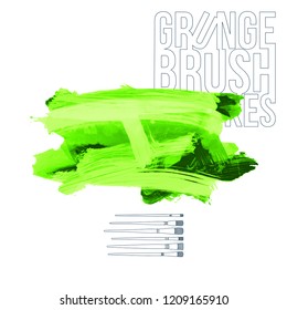 Green brush stroke and texture. Grunge vector abstract hand - painted element. Underline and border design.