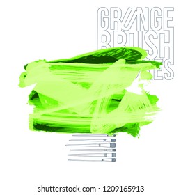 Green brush stroke and texture. Grunge vector abstract hand - painted element. Underline and border design.