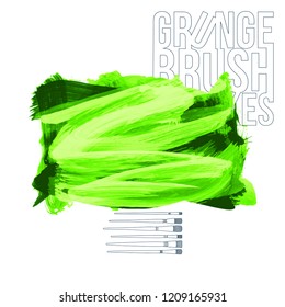 Green brush stroke and texture. Grunge vector abstract hand - painted element. Underline and border design.