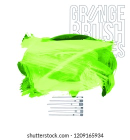 Green brush stroke and texture. Grunge vector abstract hand - painted element. Underline and border design.