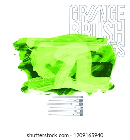 Green brush stroke and texture. Grunge vector abstract hand - painted element. Underline and border design.