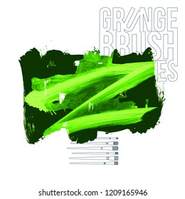 Green brush stroke and texture. Grunge vector abstract hand - painted element. Underline and border design.