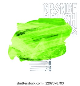 Green brush stroke and texture. Grunge vector abstract hand - painted element. Underline and border design.