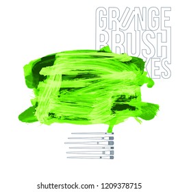 Green brush stroke and texture. Grunge vector abstract hand - painted element. Underline and border design.