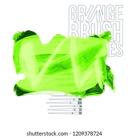 Green brush stroke and texture. Grunge vector abstract hand - painted element. Underline and border design.
