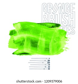 Green brush stroke and texture. Grunge vector abstract hand - painted element. Underline and border design.