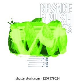 Green brush stroke and texture. Grunge vector abstract hand - painted element. Underline and border design.