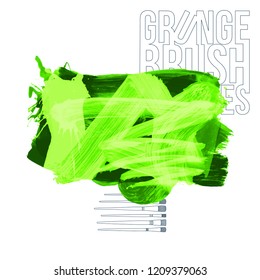 Green brush stroke and texture. Grunge vector abstract hand - painted element. Underline and border design.
