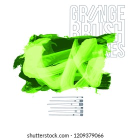 Green brush stroke and texture. Grunge vector abstract hand - painted element. Underline and border design.