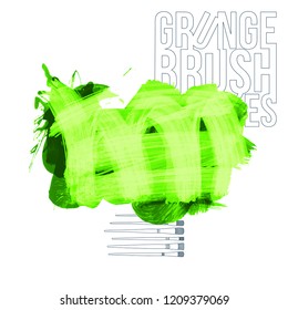 Green brush stroke and texture. Grunge vector abstract hand - painted element. Underline and border design.
