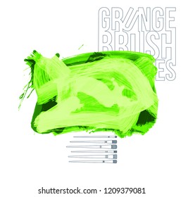 Green brush stroke and texture. Grunge vector abstract hand - painted element. Underline and border design.