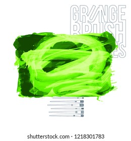 Green brush stroke and texture. Grunge vector abstract hand - painted element. Underline and border design.