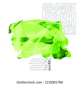 Green brush stroke and texture. Grunge vector abstract hand - painted element. Underline and border design.