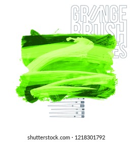 Green brush stroke and texture. Grunge vector abstract hand - painted element. Underline and border design.
