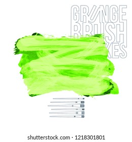 Green brush stroke and texture. Grunge vector abstract hand - painted element. Underline and border design.