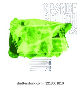 Green brush stroke and texture. Grunge vector abstract hand - painted element. Underline and border design.