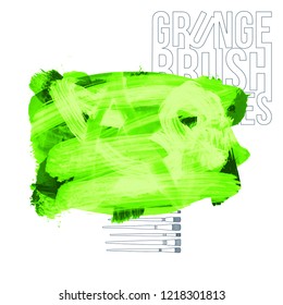 Green brush stroke and texture. Grunge vector abstract hand - painted element. Underline and border design.