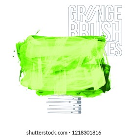 Green brush stroke and texture. Grunge vector abstract hand - painted element. Underline and border design.