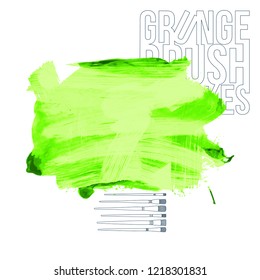 Green brush stroke and texture. Grunge vector abstract hand - painted element. Underline and border design.