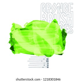 Green brush stroke and texture. Grunge vector abstract hand - painted element. Underline and border design.
