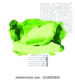 Green brush stroke and texture. Grunge vector abstract hand - painted element. Underline and border design.