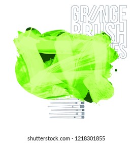 Green brush stroke and texture. Grunge vector abstract hand - painted element. Underline and border design.