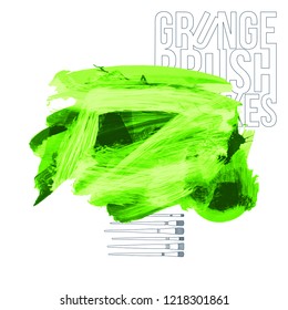 Green brush stroke and texture. Grunge vector abstract hand - painted element. Underline and border design.
