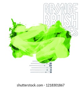 Green brush stroke and texture. Grunge vector abstract hand - painted element. Underline and border design.