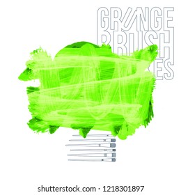 Green brush stroke and texture. Grunge vector abstract hand - painted element. Underline and border design.