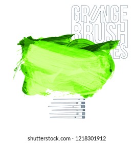 Green brush stroke and texture. Grunge vector abstract hand - painted element. Underline and border design.