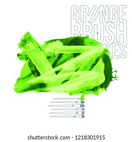Green brush stroke and texture. Grunge vector abstract hand - painted element. Underline and border design.